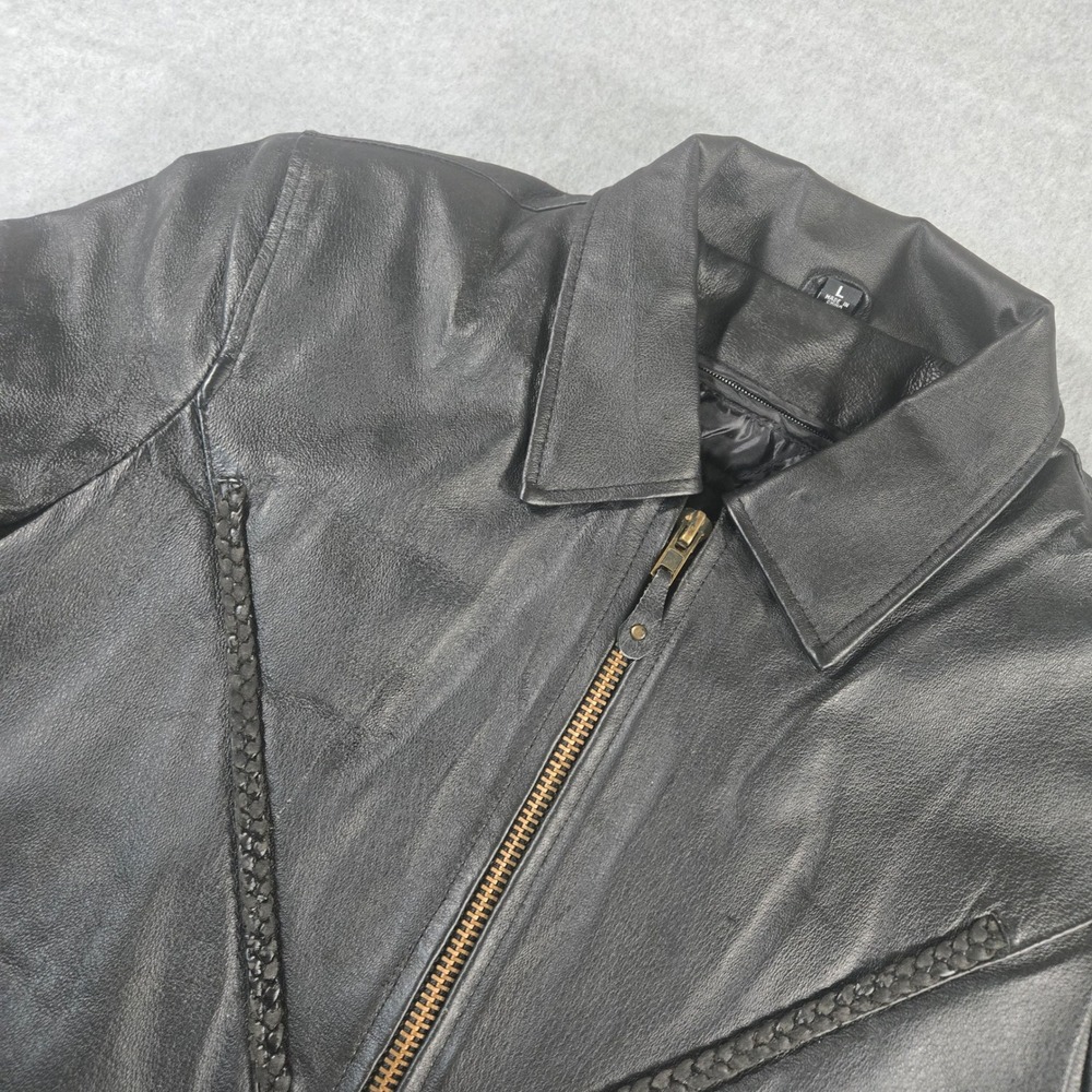 Dream Apparel USA Bikers Black Leather Motorcycle Jacket Braided Lace Up Women L